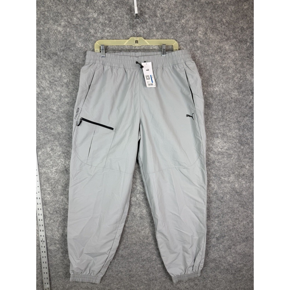 Puma Jogger Pants Men's XL Tech Performance Nylon Windbreaker Gray Cargo Woven